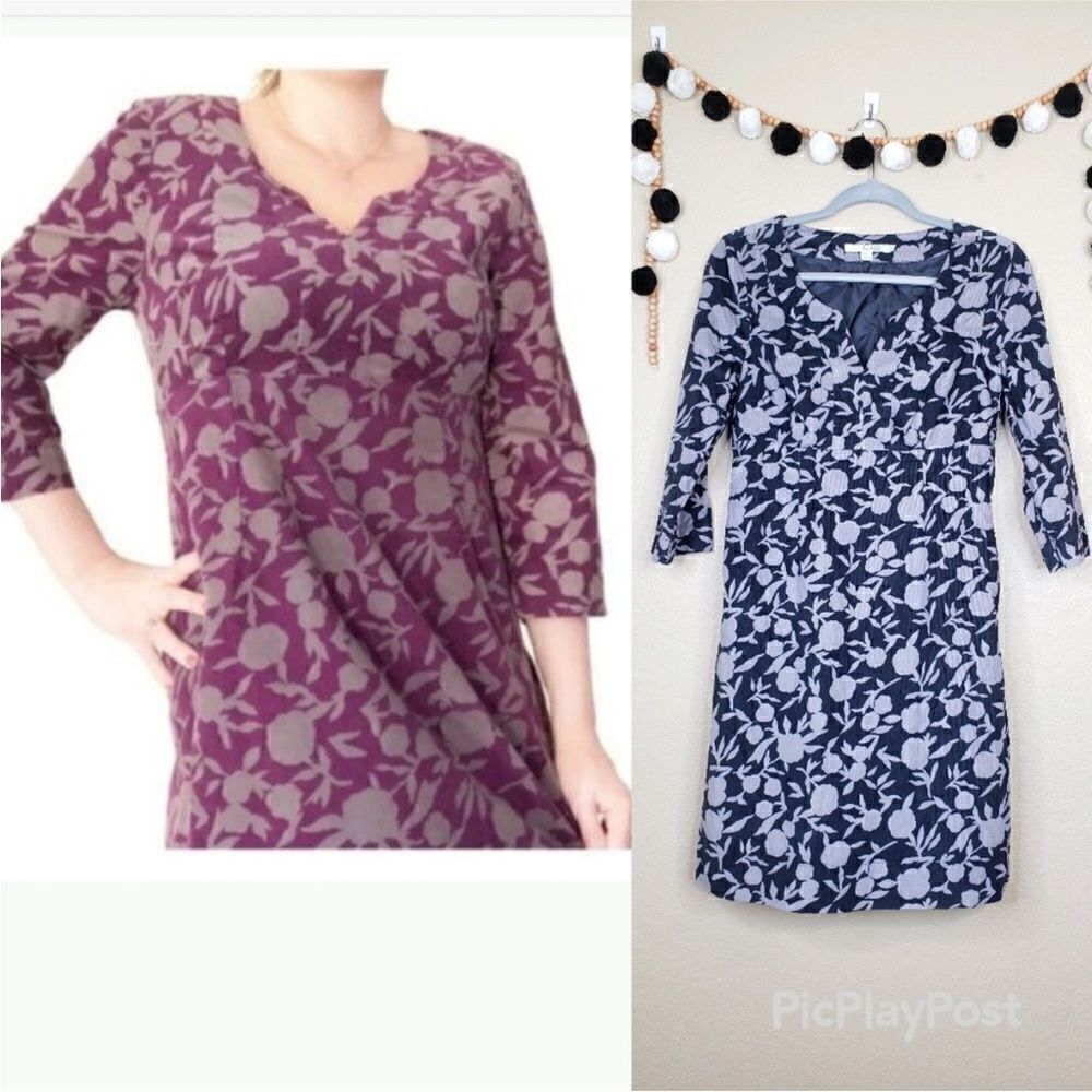 Boden Floral Corduroy Notch Neck Dress Lagenlook 6